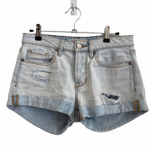 Bullhead Denim Size 25 Shorts Girlfriend Jean Denim Light Blue Distressed Cuffed